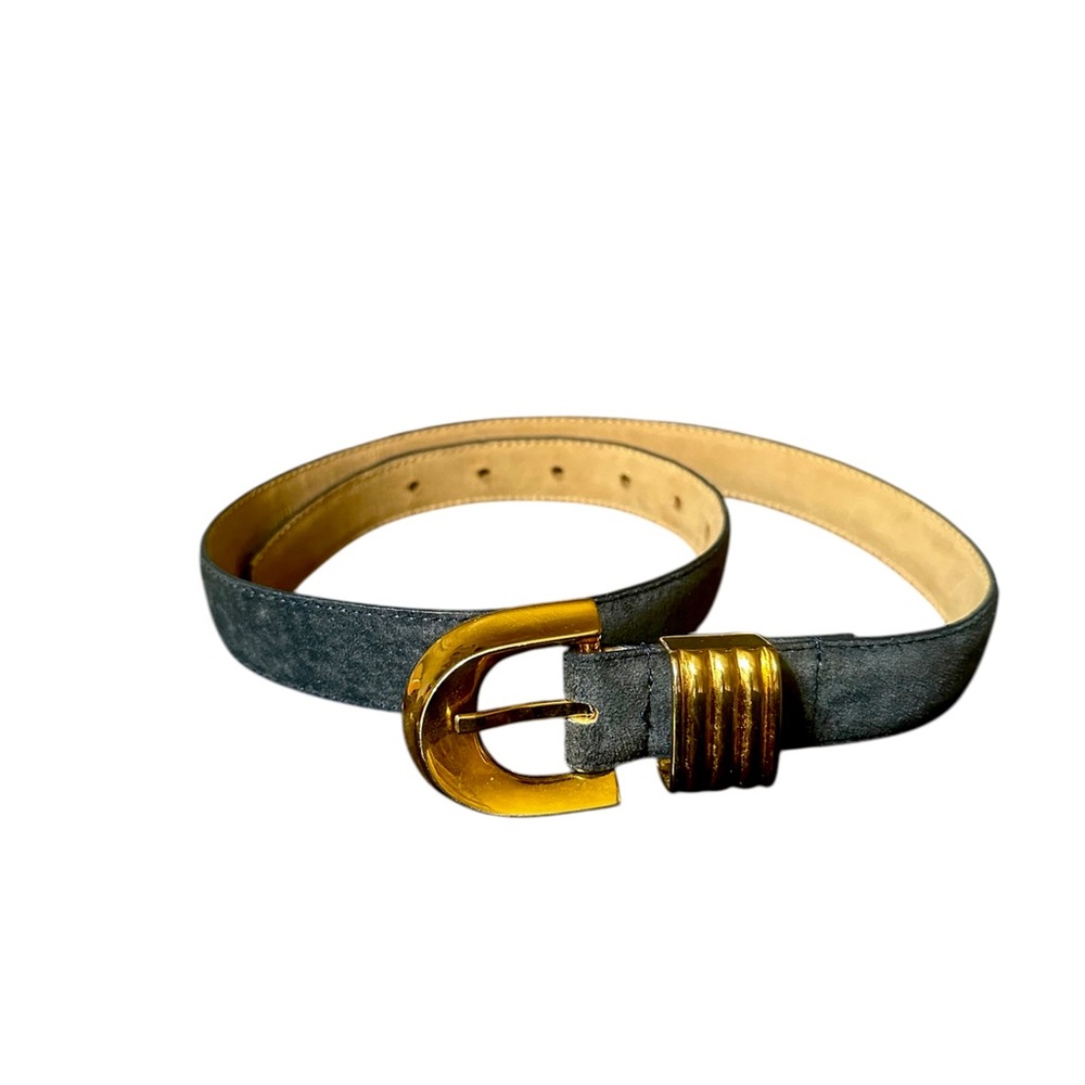 Amanda Smith Blue Leather Belt With Gold Buckle Sz M